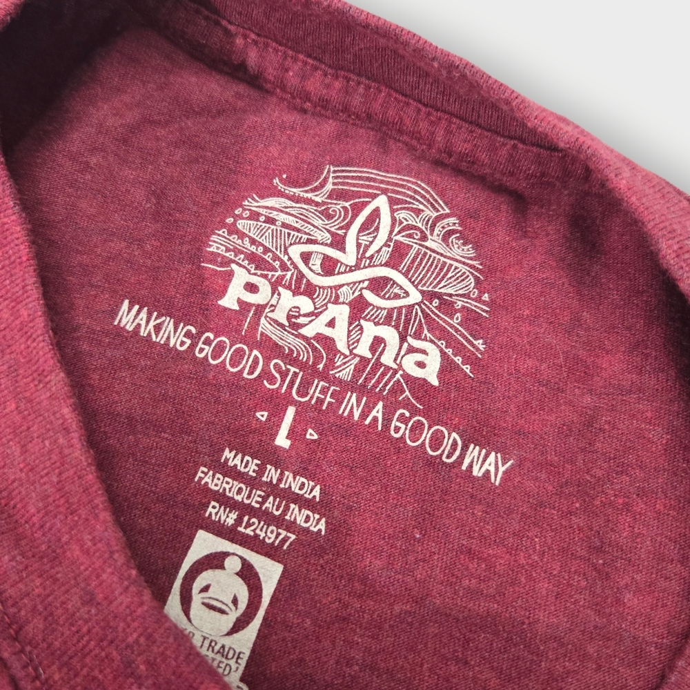 Prana Later Alligator Gator Burgundy RED Mens Size Large Soft Tee Organic Cotton - Picture 8 of 9
